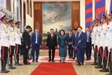 Lễ đón trọng thể Thường trực Ban Bí thư Trần Cẩm Tú thăm Campuchia