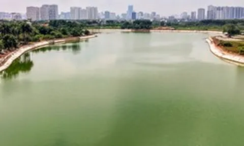 Nhìn từ trên cao hồ điều hòa 717 tỷ đồng phía Tây Bắc Hà Nội